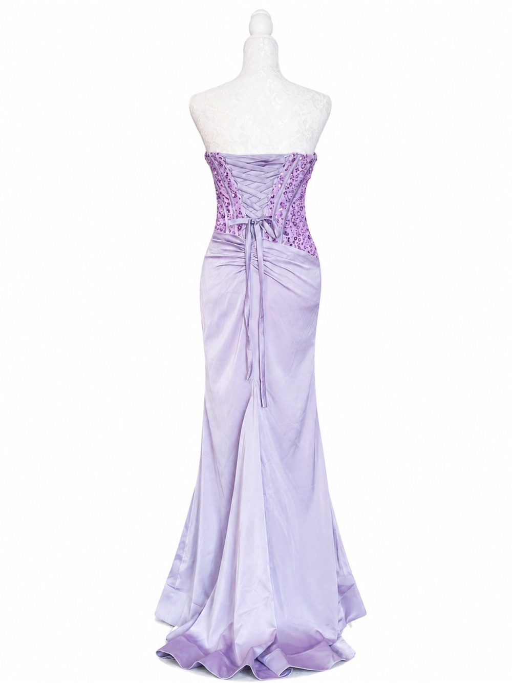 Lavender Strapless Sequin Corset Satin Maxi Gown Dress Size 0 formal party NWT - Picture 3 of 7